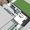 Modern Garden Landscape With White Bar Counter Black Stools And Green Plants