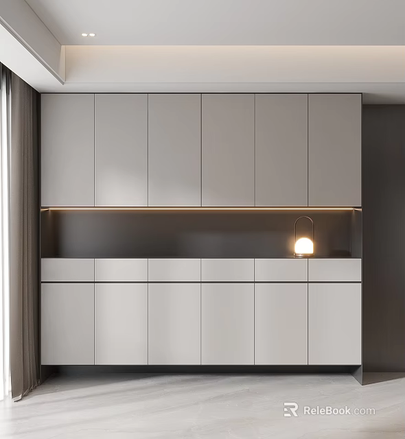 Modern Light Gray Shoe Cabinet With Multiple Doors And Ambient Lighting 3d model 