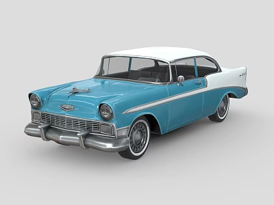 Blue And White Vintage Classic Car With Chrome Details And Retro Design 3d model