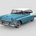 Blue And White Vintage Classic Car With Chrome Details And Retro Design