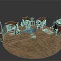 Traditional Wooden Furniture Layout With Bed Chairs Cabinet And Rugs On Circular Wooden Floor