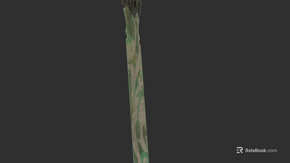Green And Beige Patterned Fantasy Staff As Magical Long Handled Weapon 3d model 