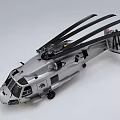 Silver Helicopter With Dual Rotors Fuselage Windows And Landing Gear On Ground