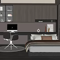 Modern Tatami Bedroom Interior with Tatami Bed Wooden Desk Computer and Bookshelves