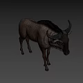 Realistic 3D Antelope Model With Grey Body Horns And Standing In Dark Background