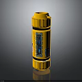 Yellow Cylindrical Device With Black Middle Section Multiple Ports And Blue Logo Design 3d model