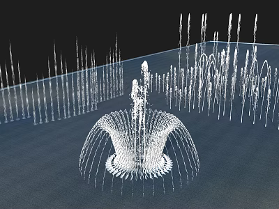 Modern 3D Model Fountain Design With Central Structure And Surrounding Water Jets 3d model
