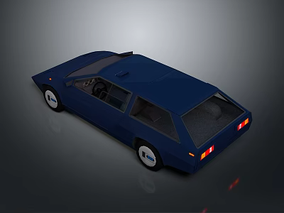 Classic Blue Retro Car With Sleek Design Rear View And Distinctive Taillights 3d model