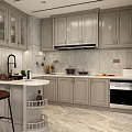 Modern Kitchen Interior With Gray Cabinets Marble Countertop And Appliances