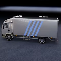 Gray Box Truck With Blue Stripes And Modern Body Design For Transport