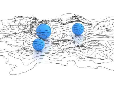 Modern Decorative Ornament Set with Three Blue Spheres and Wavy Line Background 3d model