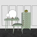 Green Dressing Table With Large Mirror Small Mirror Matching Stool And Drawer Cabinet 3d model