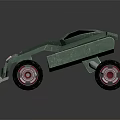Green Armored Military Vehicle Toy Model With Large Wheels And Red Rims Front Design