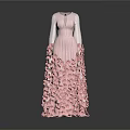 Elegant Daily Life Clothing Pink Long Dress With Transparent Sleeves And Petal Skirt