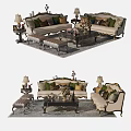 Classic Sofa Coffee Table Set with Decorative Pillows Side Tables And Lamps 3d model