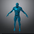 Blue Mechanical Humanoid Robot 3D Model in Standing Pose With Smooth Surface