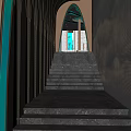 Elegant Hotel Corridor With Arch Shaped Structures And Warm Ambient Lighting 3d model