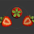 Fresh Strawberries Whole And Sliced On Black Background With Bright Red Color And Reflection