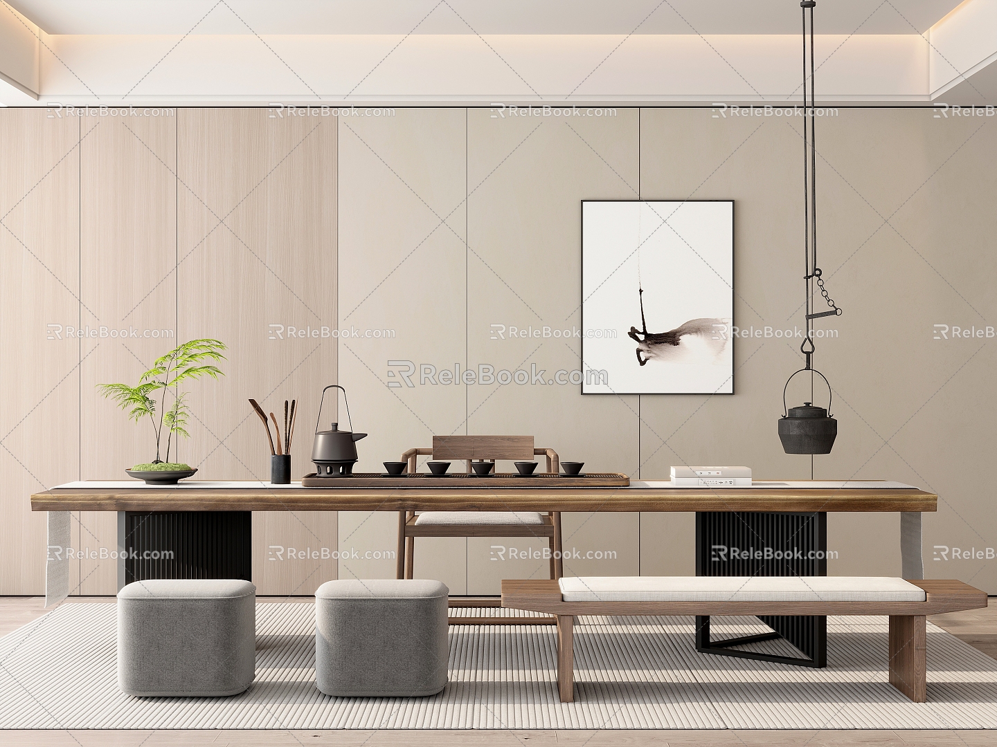 New Chinese Tea Table and Chair 3d model