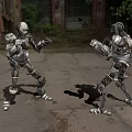 Two Smart Robots Facing Each Other In Outdoor Abandoned Industrial Zone 3d model