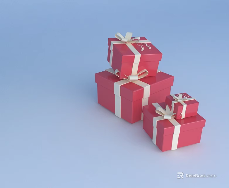 Elegant Hinged Door Design With Stacked Red Gift Boxes And White Ribbons 3d model 