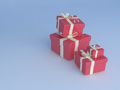 Elegant Hinged Door Design With Stacked Red Gift Boxes And White Ribbons 3d model