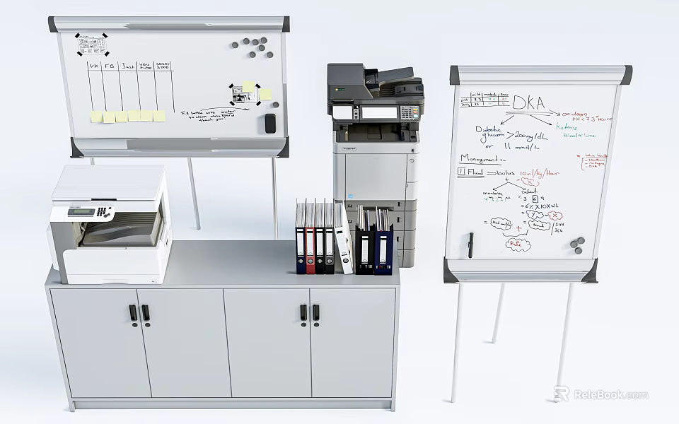 Public Office Facilities With Whiteboard Printer Cabinet And Organized Folders 3d model 