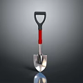 Ergonomic Metal Shovel with Black Handle Red Grip and Silver Blade for Home Use