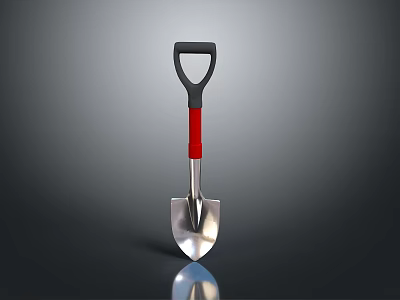 Ergonomic Metal Shovel with Black Handle Red Grip and Silver Blade for Home Use 3d model