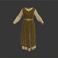 Casual Brown Long Sleeved Dress With Beige Inner Layer And Waist Belt For Everyday Use