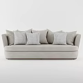 Modern Beige Sectional Sofa With Geometric Patterned Cushions And Wooden Base 3d model