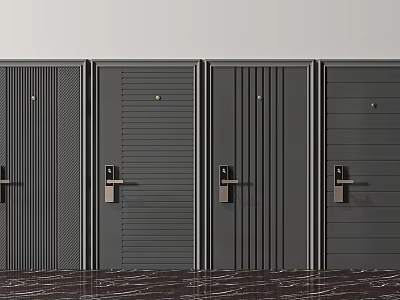 Dark Colored Security Doors With Multiple Patterns And Metal Handles For Home Entry 3d model