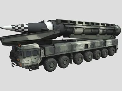 Military Tank Featuring Missile Launcher On Heavy Multi Wheel Truck Chassis 3d model
