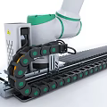 Industrial Robotic Arm Equipment with White and Green Design Mounted on Linear Track System 3d model