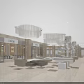 Modern Mall Shop Space With Coffee Bistro Storefronts Lounge Sofas Tables And Chandeliers
