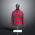 Stylish Red And Black Plaid Collared Shirt On Black Mannequin With Pockets In Gray Background