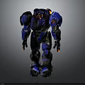 Human Character In Blue Mech Suit With Detailed Armor And Glowing Accents 3d model