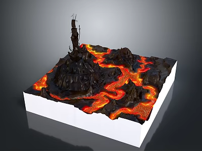 Realistic Volcano Model Decorative Home Ornament With Lava Flow And White Base 3d model