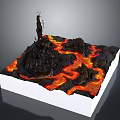 Realistic Volcano Model Decorative Home Ornament With Lava Flow And White Base