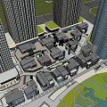 Modern Urban Complex With High Rise Buildings Low Rise Structures And Green Spaces
