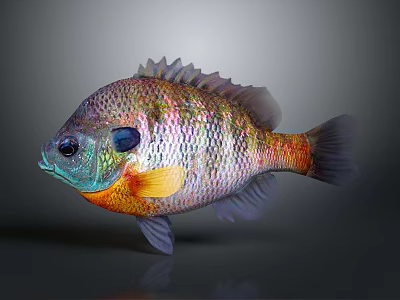 Vibrant Colorful Fish With Large Eyes Orange Purple Hues Shiny Scales As Aquatic Animal 3d model