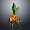 Orange Mechanical Creature With Spider Like Legs And Green Leaf Like Structures On Back 3d model