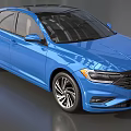 Blue Volkswagen Sedan Showcasing Modern Alloy Wheels And Sleek Exterior Design