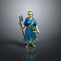 Man In Blue Robe With Green Hair Holding Axe And Decorative Belt