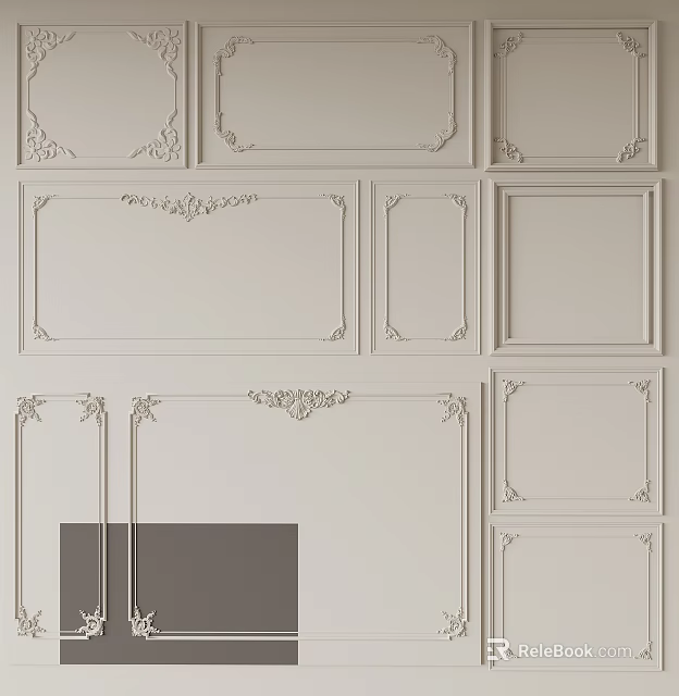 Gypsum Molding Wall Decor Featuring Various Designs and Ornate Patterns 3d model 