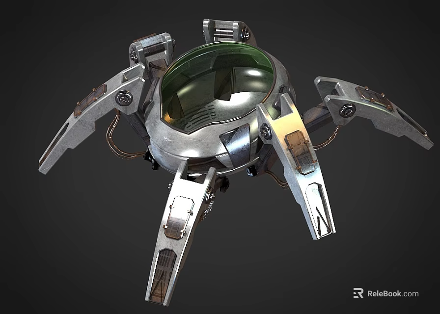 Futuristic Mechanical Device Featuring Metallic Structure Transparent Dome And Robotic Arms 3d model