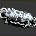 White Dress With Blue Floral Print High Neck Long Sleeves Ruffled Cuffs And Hem