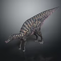 Realistic 3D Rendered Dinosaur With Spiked Back And Striped Pattern On Gray Background 3d model