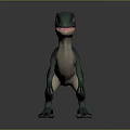 Teal Dinosaur 3D Model With Light Colored Belly Yellow Eyes Open Mouth And Sharp Teeth