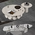Modern Marble Coffee Tables With Round Oval Design Unique Base And Decorative Items 3d model